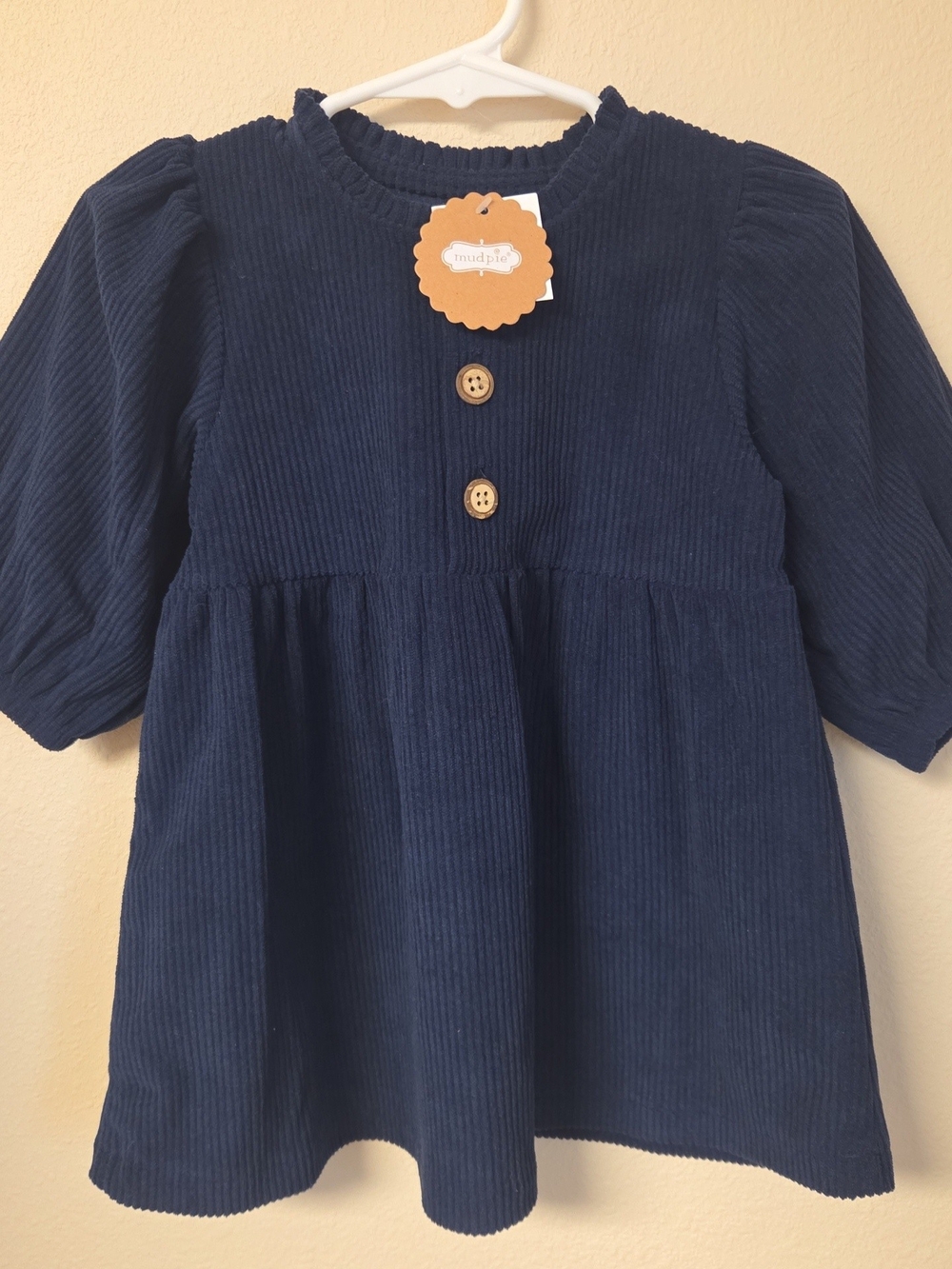 Mud Pie Navy Corduroy Dress with Wood Buttons